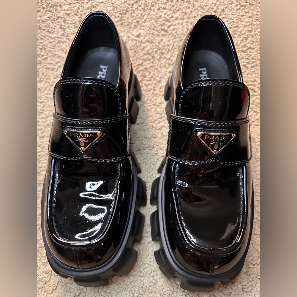 Prada Glossy Black Chunky Sole Loafers - Picture 2 of 5